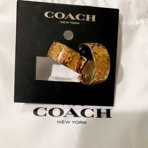 NWT Coach Signature Huggies Earrings C7770 Gold Tone and Orange